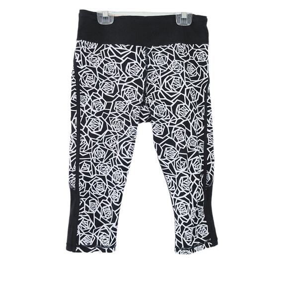 Lululemon REAL QUICK CROP PANTS Black White Posey FULL-ON LUXTREME Size 6 - Picture 1 of 5